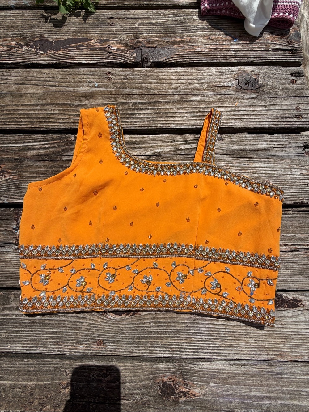 Orange Embellished Crop Top | Beaded & Sequin Statement Blouse